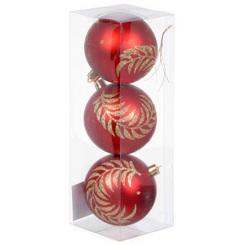 Елочный шар 3 шт, красный, 8 см, пластик, SYQD-0121345