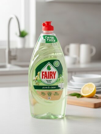 Средство для мытья посуды Fairy, Pure & Clean Бергамот и Имбирь, 900 мл