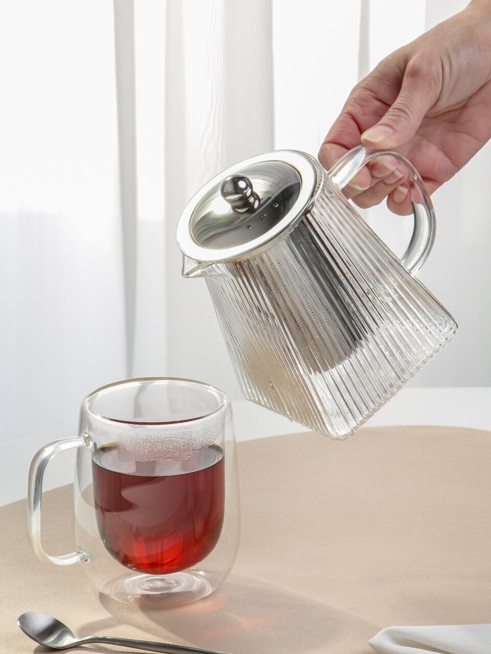 Чайник заварочный стекло, металл, 0.75 л, с ситечком, Daniks, B050187