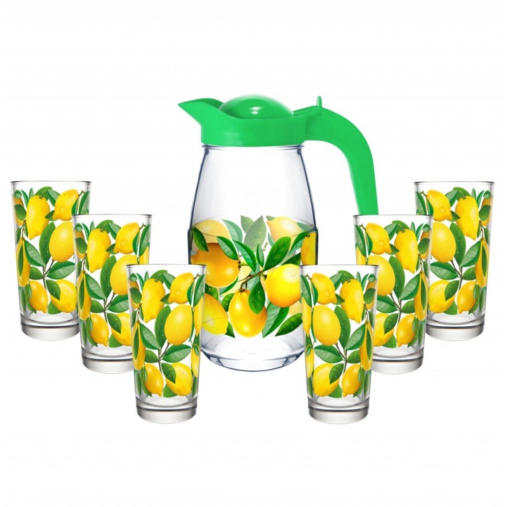 Набор для сока стекло, 7 предметов, Декостек, Лимоны, 1607/6-Д набор стаканов loraine