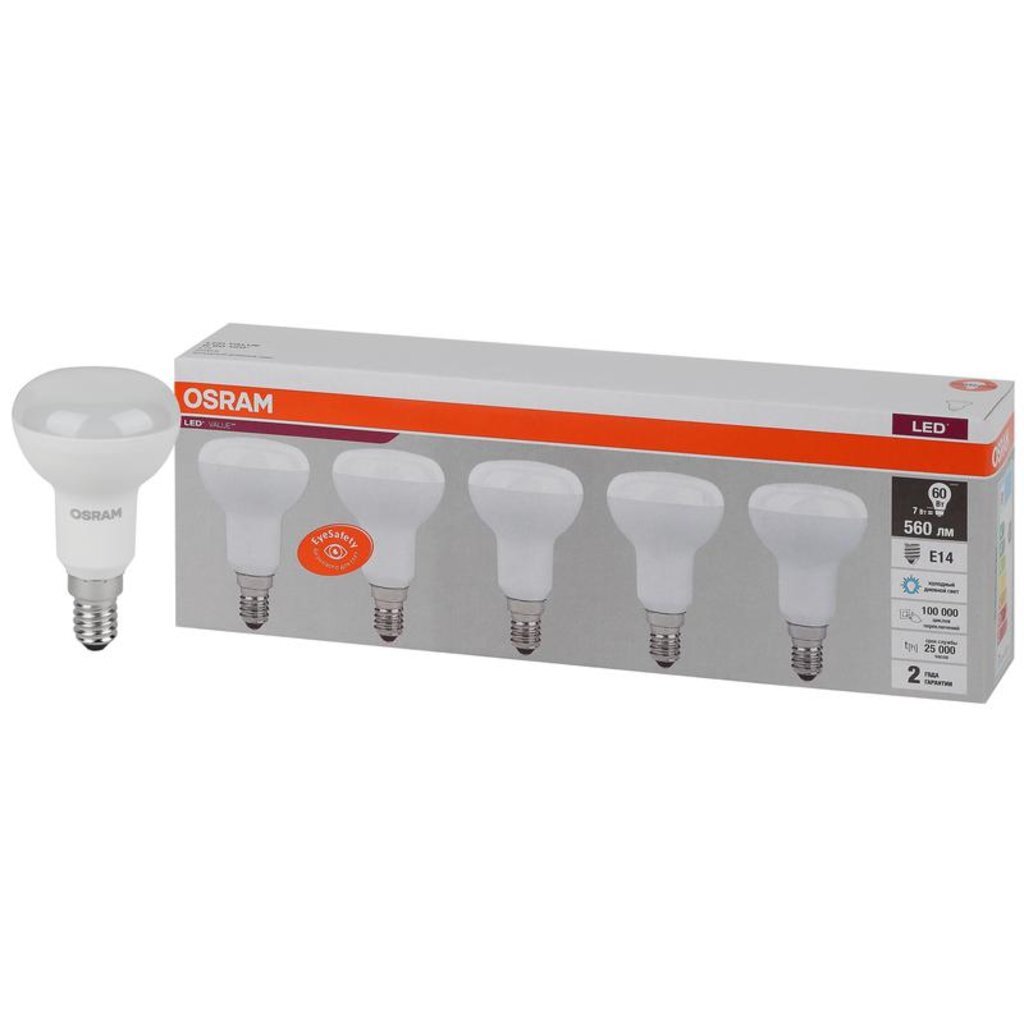 Лампа светодиодная LED Value LVR60 7SW/865 230В E14 2х5 (уп.5шт) OSRAM 4058075583993