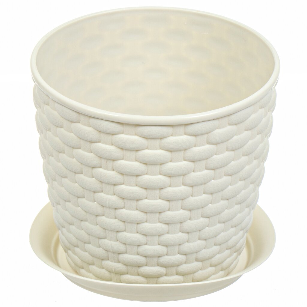 Кашпо пластик, 1 л, 13.5х12х13.5х13.5 см, бежевое, Idea, Ротанг, М 3080