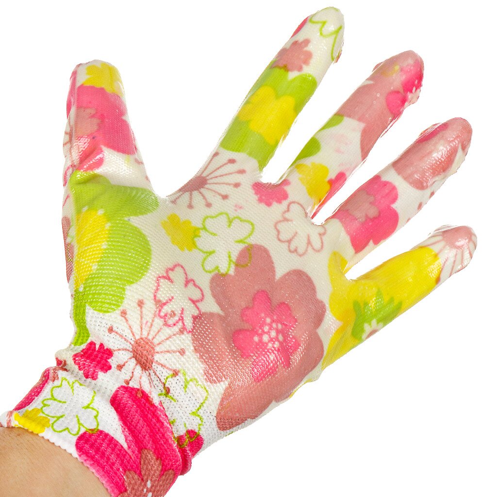 Перчатки нейлон, нитриловый облив, европодвес, Цветочек перчатки нейлон нитриловый облив фабрика перчаток