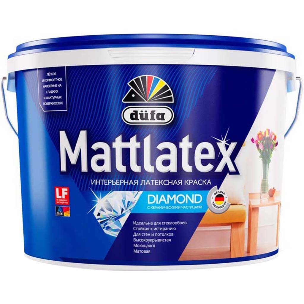 Краска воднодисперсионная, Dufa, Mattlatex RD100, латексная, интерьерная, моющаяся, влагостойкая, матовая, 10 л