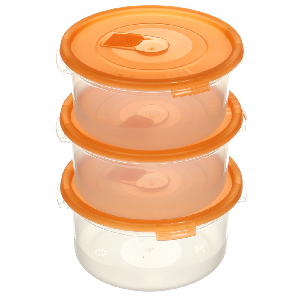 Контейнер пищевой пластик, 0.8 л, 11 см, 3 шт, круглый, Полимербыт, Смайл, 4352101 комплект контейнеров полимербыт