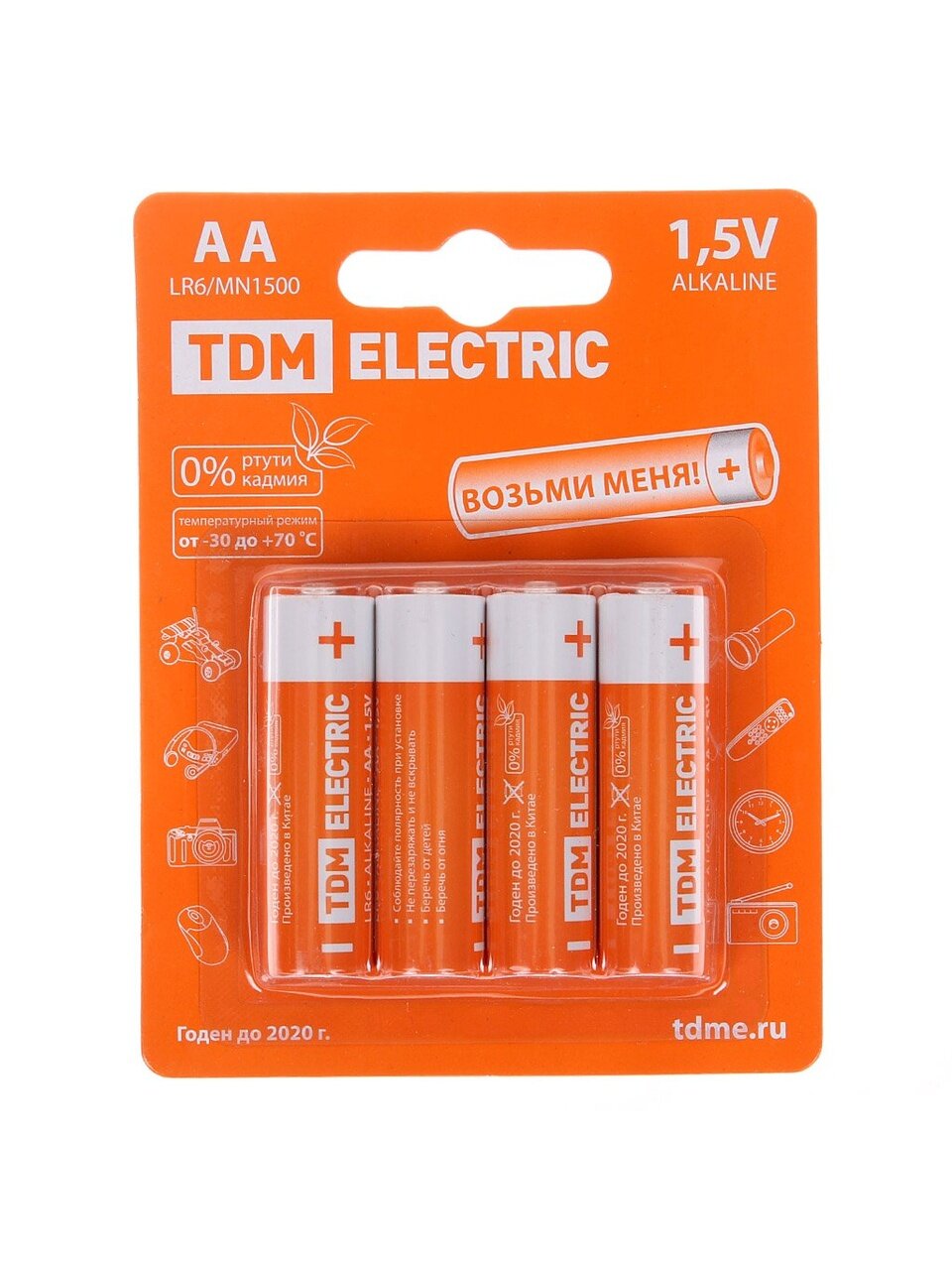 Батарейка TDM Electric, АА (LR6, 15A), Alkaline BP-4, щелочная, 1.5 В, блистер, 4 шт, SQ1702-0003