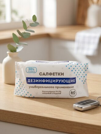 Салфетки влажные 60 шт, дезинфицирующие, 72841