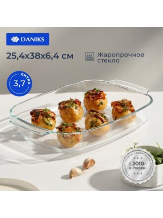 Форма для запекания стекло, 25.4х38х6.4 см, 3.7 л, прямоугольная, Daniks