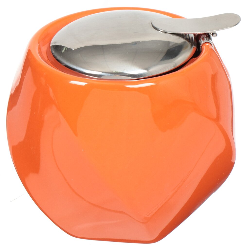 Сахарница керамическая, 300 мл, с металлической крышкой 470-195, оранжевая