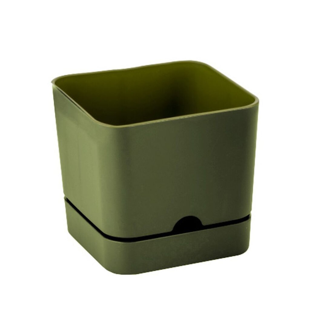 Горшок для цветов пластик, 1.5 л, 12.5х12 см, зеленый, Квадро, КШ-9441