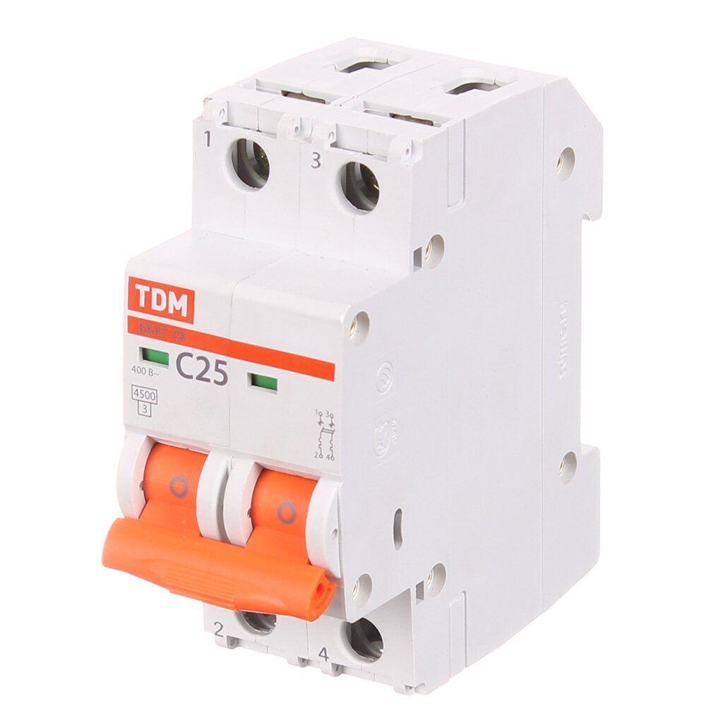 Автоматический выключатель TDM Electric, ВА47-29, 2 полюса, 25, 4.5 кА, С, SQ0206-0095