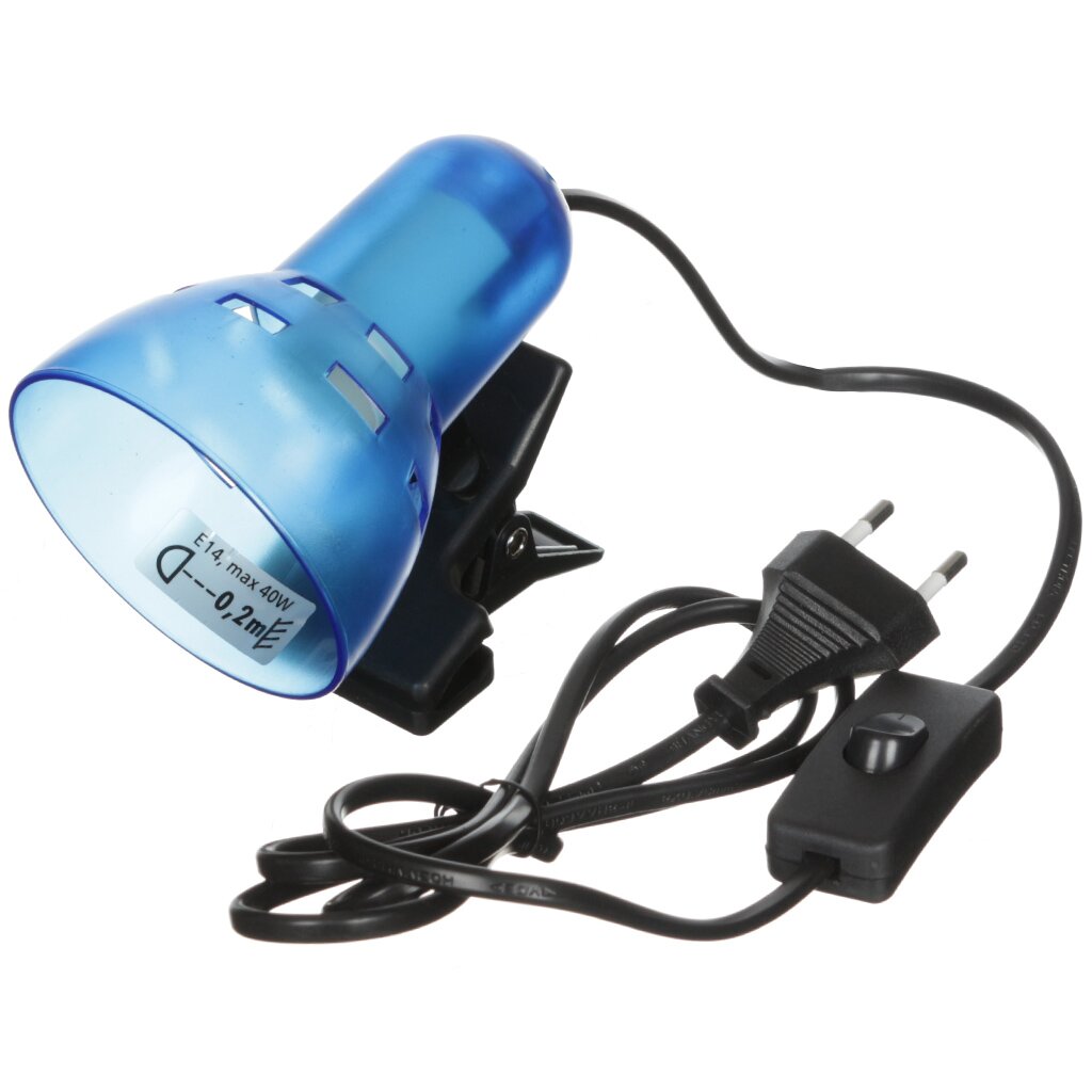 Светильник настольный на прищепке, E14, 40 Вт, черный, абажур синий, TDM Electric, SQ0337-0109