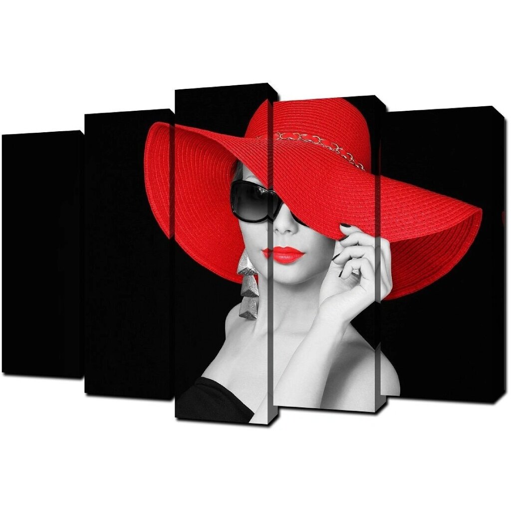 Картина модульная, 125х80 см, 5 модулей, Дама в красной шляпе, V-281