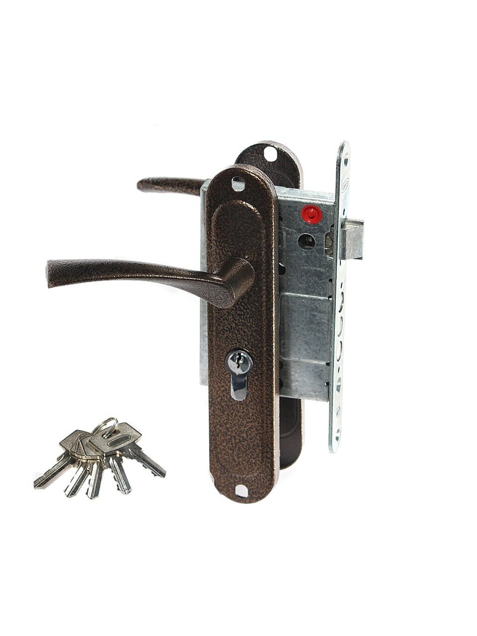 Замок врезной КЭМЗ, ЗВ4-1У (ЗВ4-3-1У/2-1У), ручка в комплекте, цилиндровый, медный