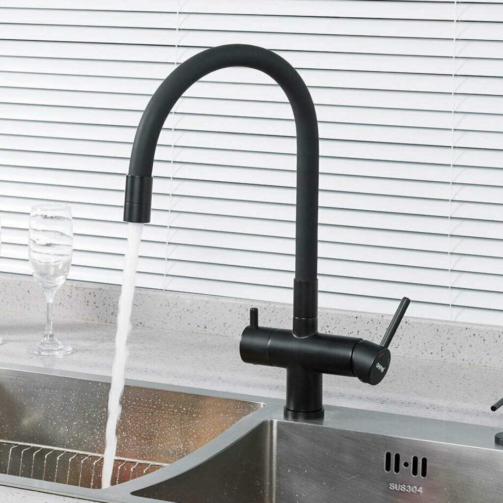 Смеситель для кухни, Gappo, гибкий излив, с картриджем, с подключением к фильтру, черный, G4398-36 душевая система для ванны gappo короткий излив с картриджем g2495 96