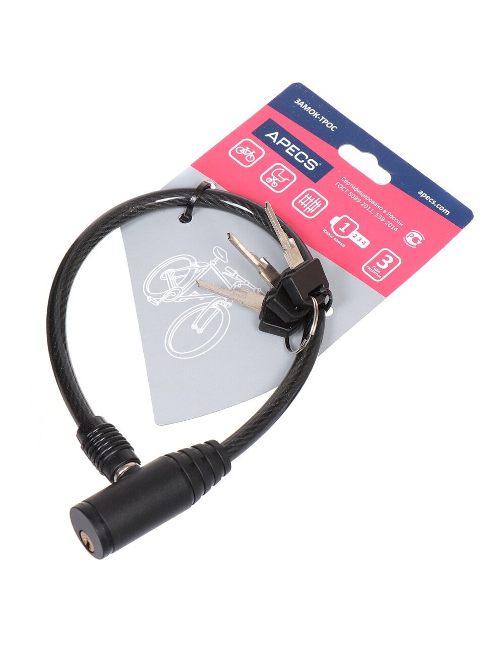 Замок велосипедный тросовый, Apecs, PD-80-35CM, 17486