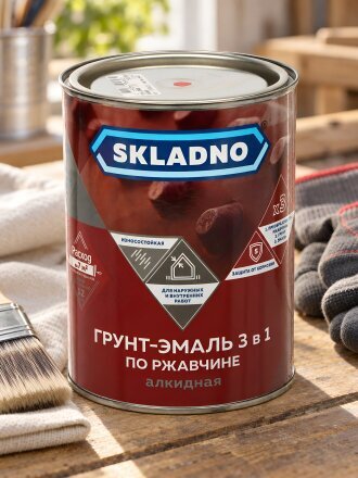 Грунт-эмаль Skladno, по ржавчине, алкидная, красная, 0.8 кг