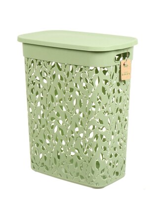 Корзина для белья, 35 л, 42х26.5х50.5 см, прямоугольная, пластик, мята, с крышкой, Idea, Флора, М 2620