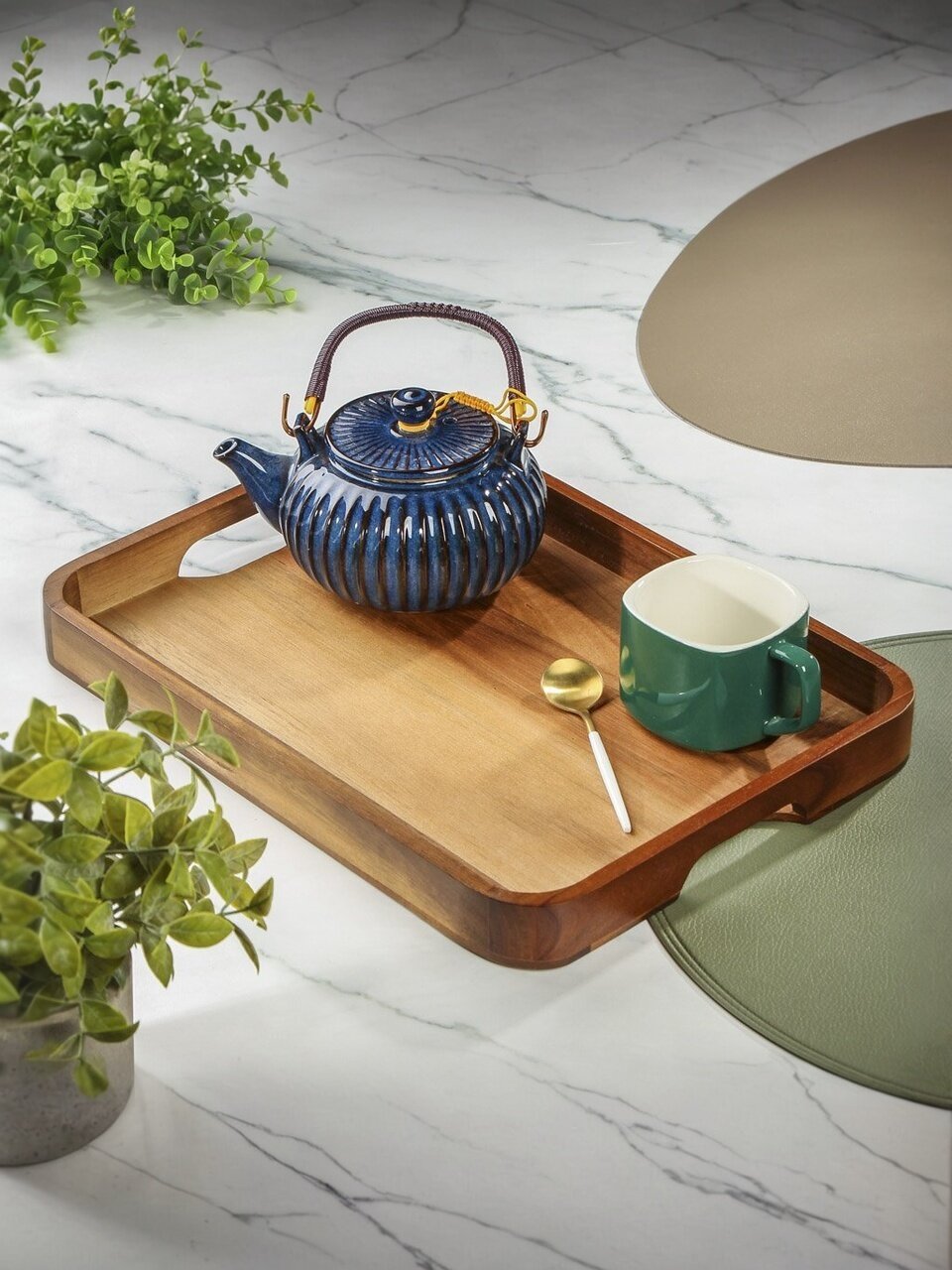 Поднос акация, 38х27.7х3.6 см, прямоугольный, с ручками, ST28638A