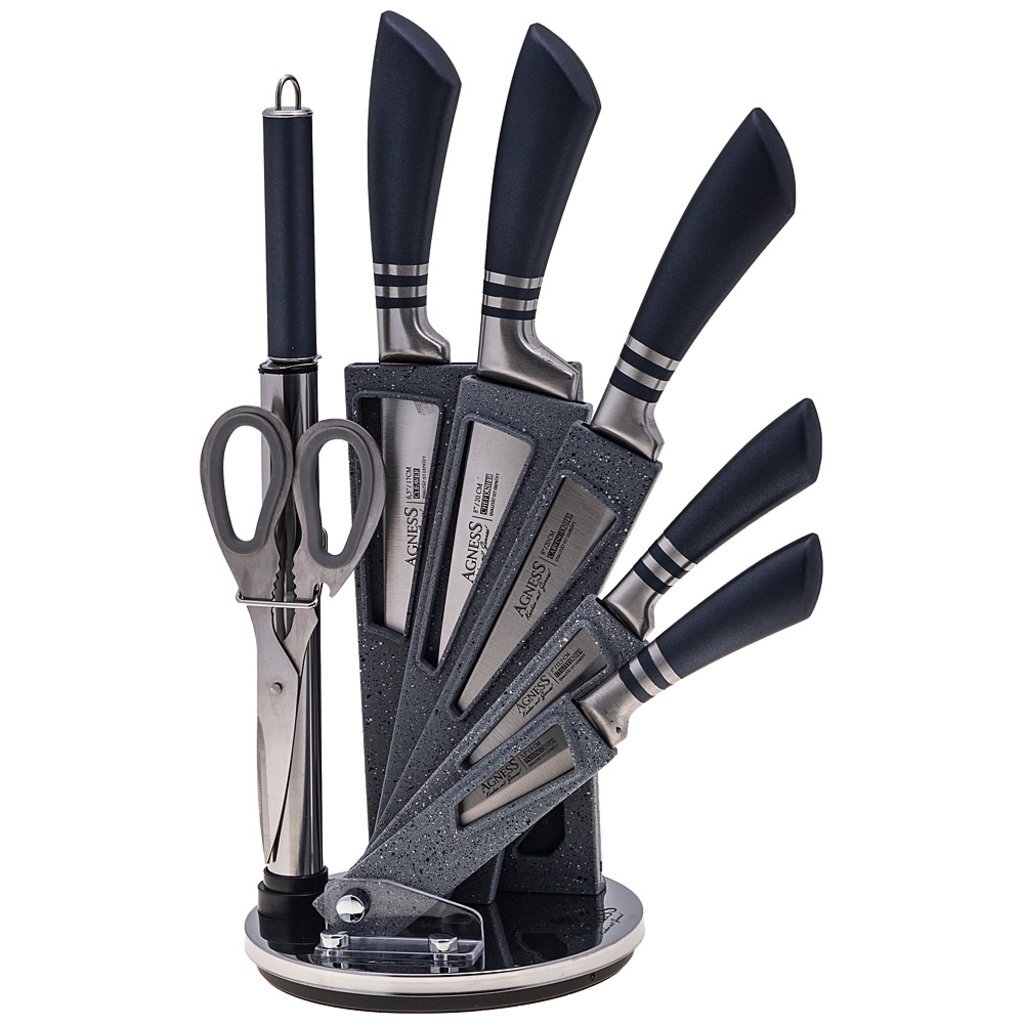 Набор ножей Agness с ножницами и мусатом на пластиковой подставке, 8 предметов, 911-642