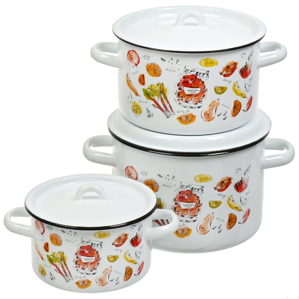 Набор посуды эмалированная сталь, 3 предмета, кастрюли 1.5, 2.9, 4.5 л, цилиндр, индукция, СтальЭмаль, Лимонад, 1с33