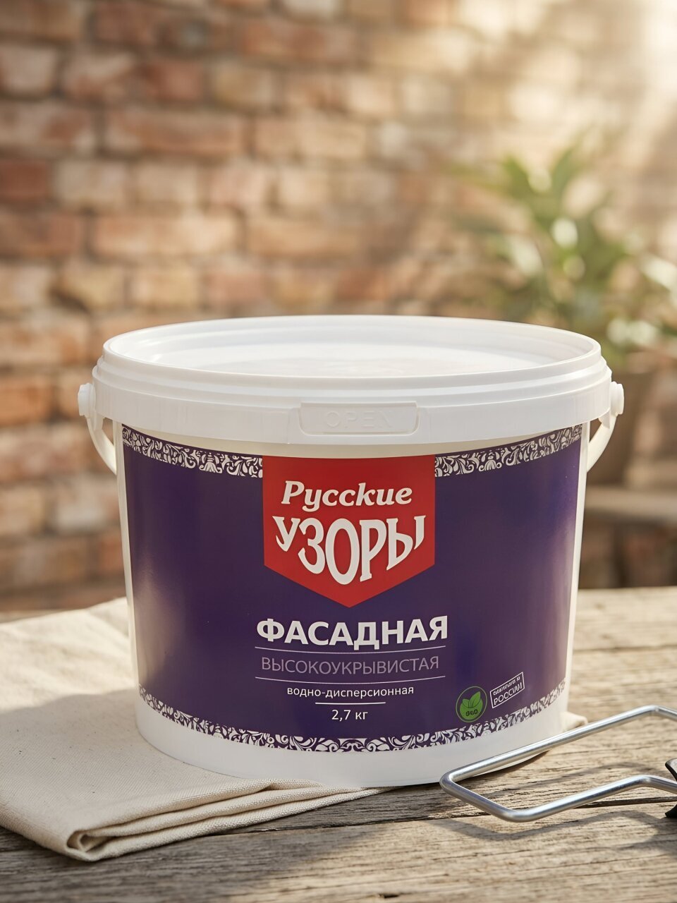 Краска водно-дисперсионная, Русские узоры, полиакриловая, фасадная, матовая, 2.7 кг