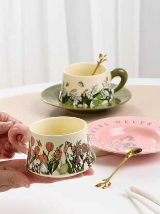 Чайная пара фарфор, 6 пр, 2 перс, с ложками, 260 мл, Букет, В060817