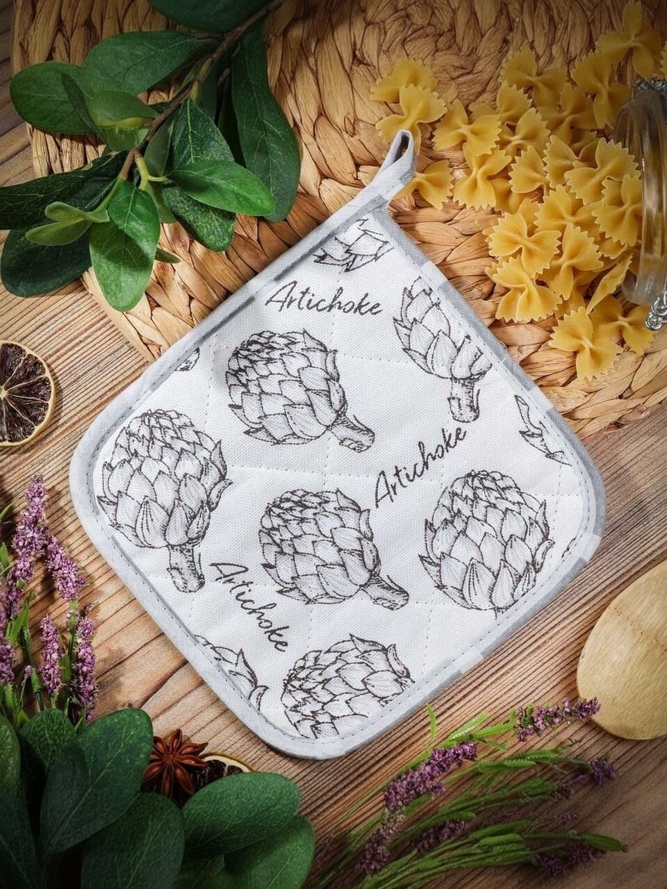 Прихватка 20х20 см, рогожка, 100% хлопок, Радушная хозяйка, Артишоки, 2176