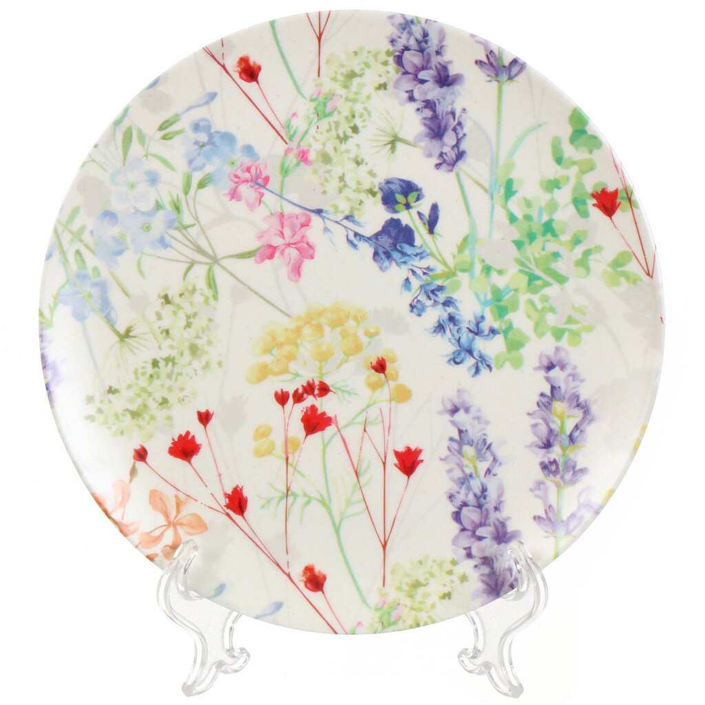 Тарелка обеденная, бамбук, 20 см, круглая, Вальс цветов, Y4-5476