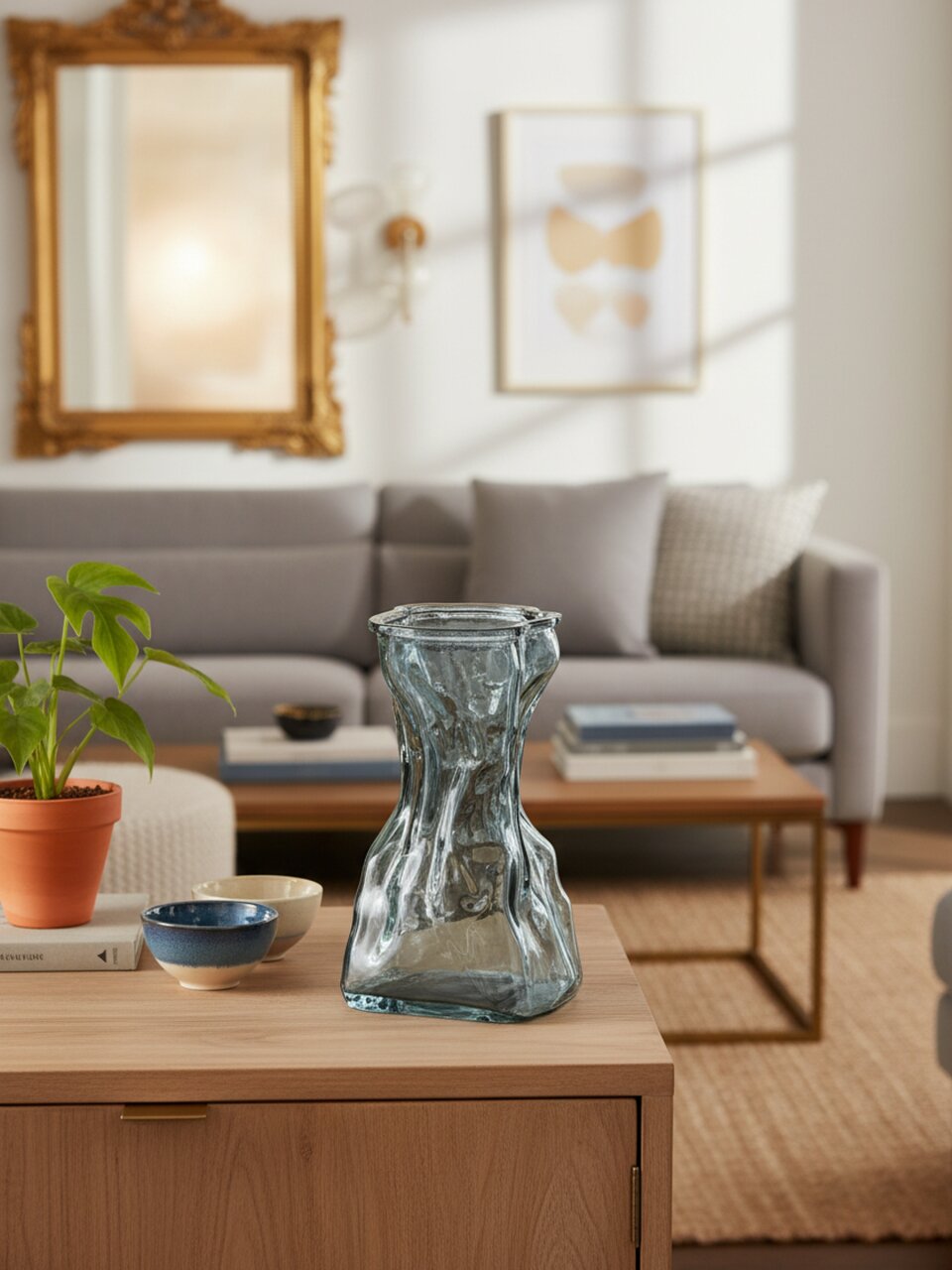 Ваза стекло, настольная, 15х7.5 см, Мятая, A060332, графит