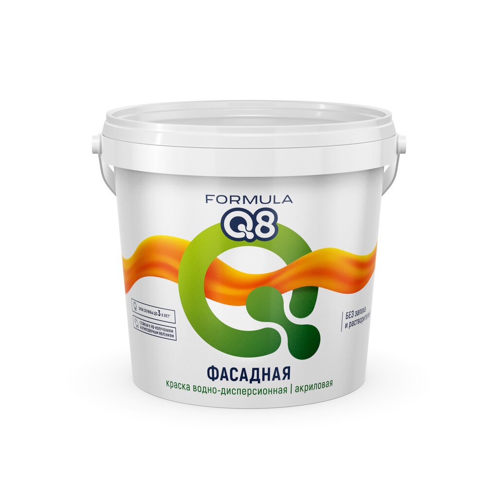 Краска воднодисперсионная, Formula Q8, акриловая, фасадная, матовая, белая, 1.5 кг