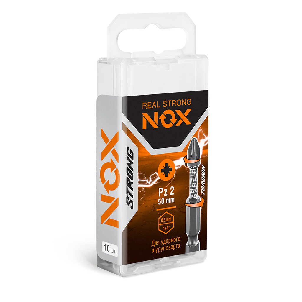 Набор бит Nox, Strong torsion, Pz2, 50 мм, 10 шт