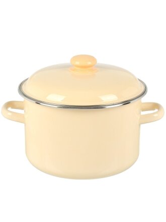 Кастрюля эмалированная сталь, 5.5 л, крышка сталь, цилиндрическая, Сибирские товары, 9MD221P, слоновая кость, индукция