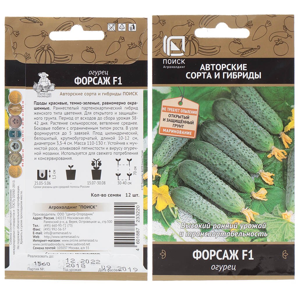 Семена Огурец, Форсаж F1, 12 шт, цветная упаковка, Поиск семена огурец форсаж f1