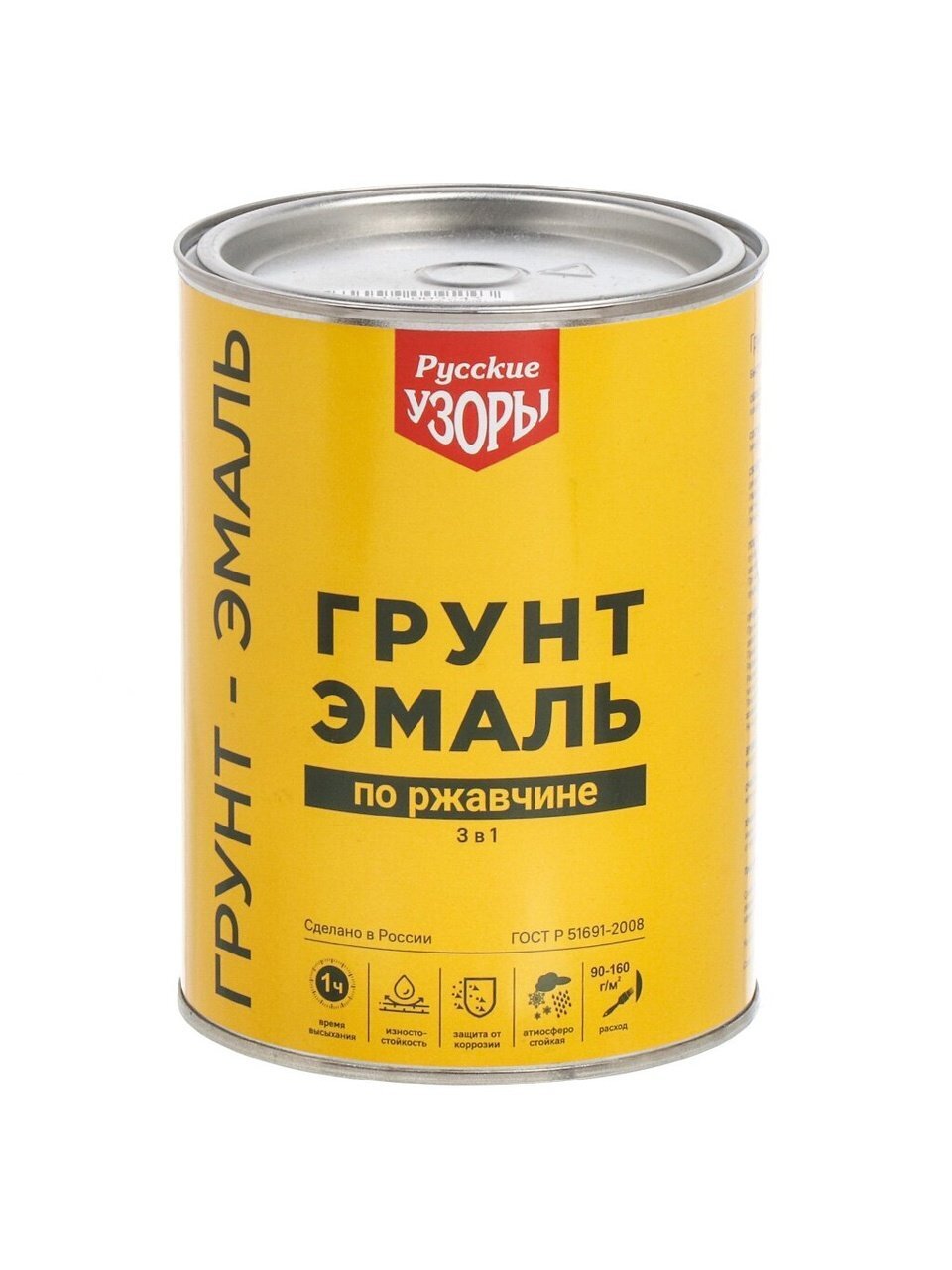 Грунт-эмаль Русские узоры, 3 в 1, по ржавчине, быстросохнущая, алкидная, белая, 0.9 кг