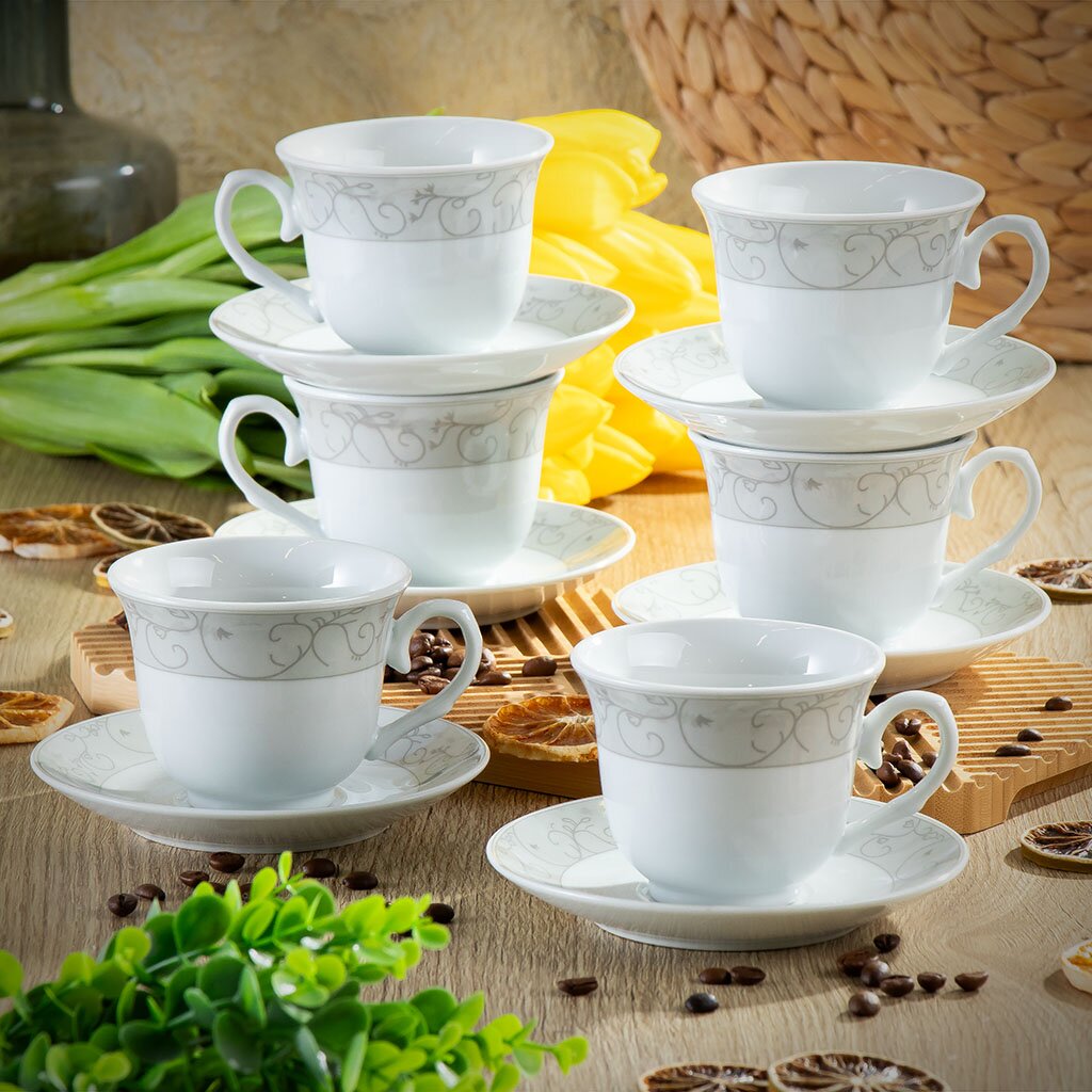 Набор чайный керамика, 12 предметов, на 6 персон, 230 мл, Соло, Y4-6455, подарочная упаковка набор чайный стекло 12 предметов на 6 персон 290 мл pasabahce tashkent 96806b