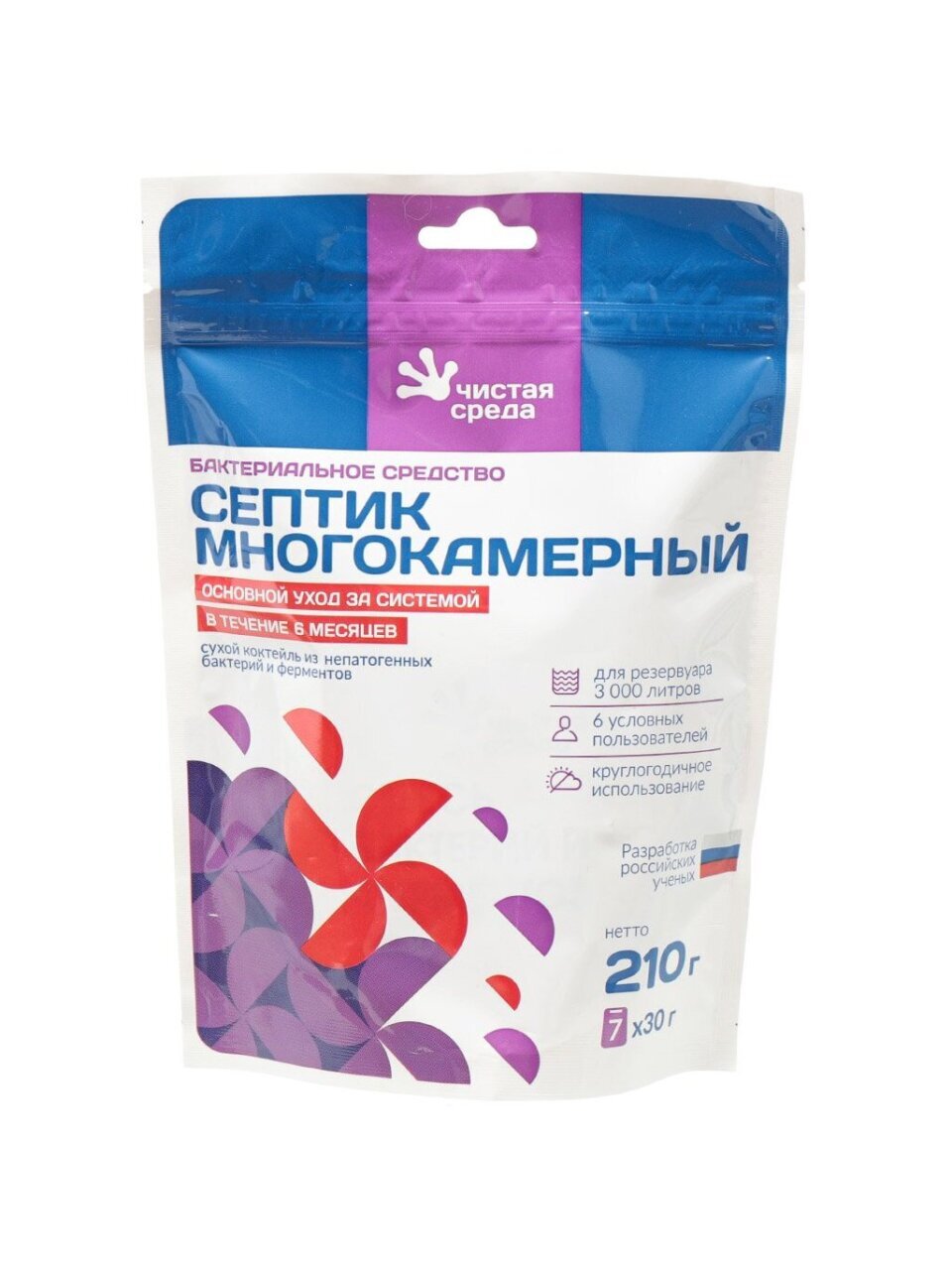 Биосостав для туалетов и септиков, Чистая среда, Многокамерный, 210 г, TS003