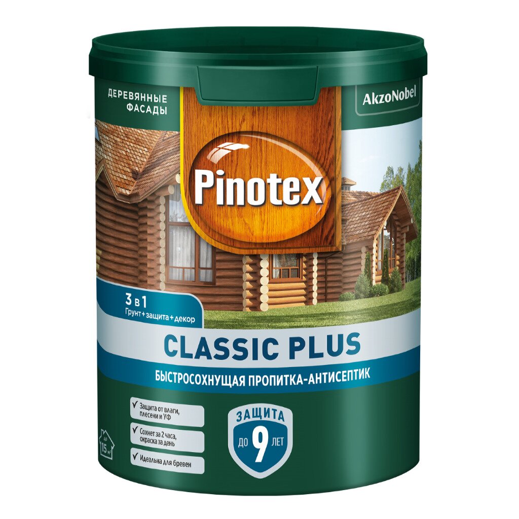 

Пропитка Pinotex, Classic Plus, для дерева, база под колеровку, 0.9 л, Бесцветный