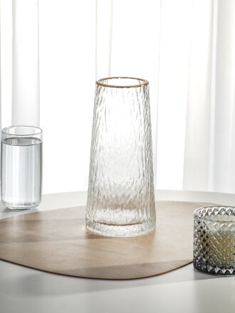 Ваза стекло, настольная, 24х8 см, Лед, Y4-11067, с золотой отводкой, прозрачная