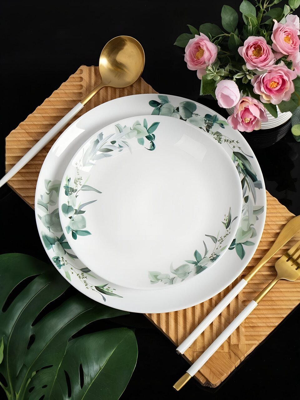 Тарелка десертная, стеклокерамика, 19 см, круглая, Эвкалипт, Daniks, LQP75/K2301