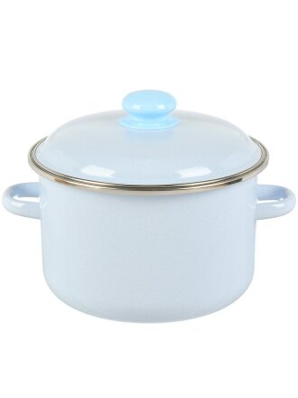 Кастрюля эмалированная сталь, 4 л, крышка сталь, цилиндрическая, Сибирские товары, 9MD201P, серо-голубая, индукция