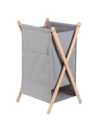 Корзина для белья, 39х62 см, прямоугольная, дерево, текстиль, серая, Y4-7886