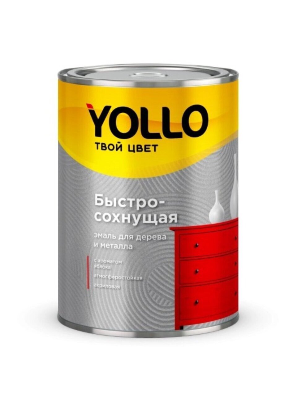Эмаль Yollo, для внутренних и наружных работ, быстросохнущая, акриловая, полуглянцевая, черная, 0.9 кг