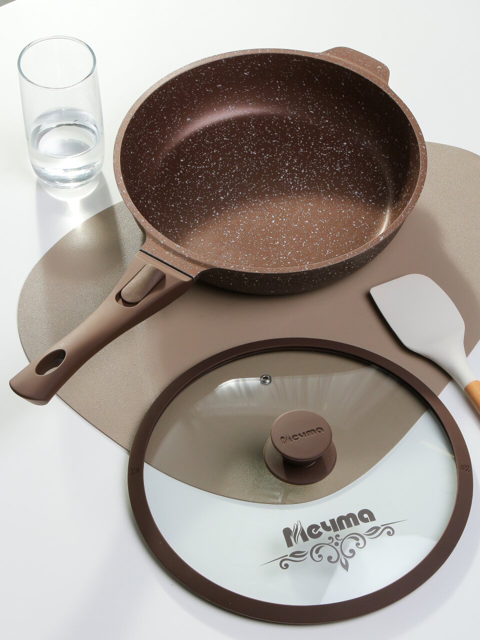 Сковорода литой алюминий, 26 см, антипригарное покрытие, Мечта, Венеция, с крышкой, съемная ручка, индукция, С026806ИВ