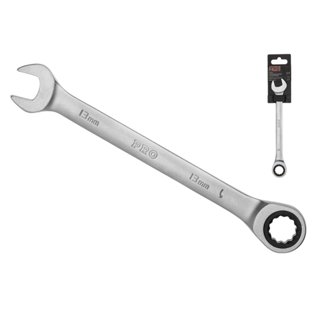 Ключ комбинированный трещоточный, Pro Startul, 13 мм, сатинированный, PRO-7013 ключ комбинированный трещоточный pro startul 22 мм сатинированный pro 7022