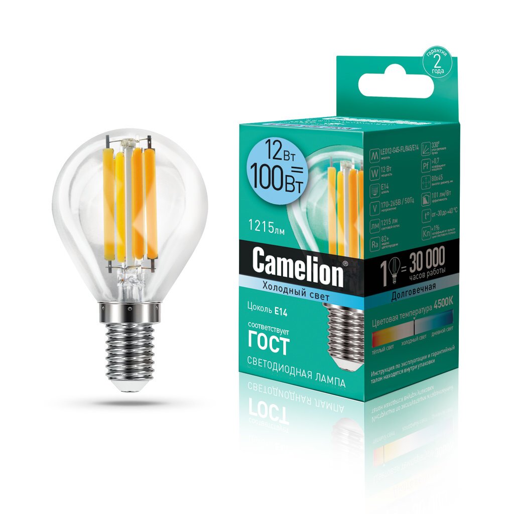 Лампа светодиодная 12Вт 220В 4500К Camelion LED12-G45-FL/845/E14