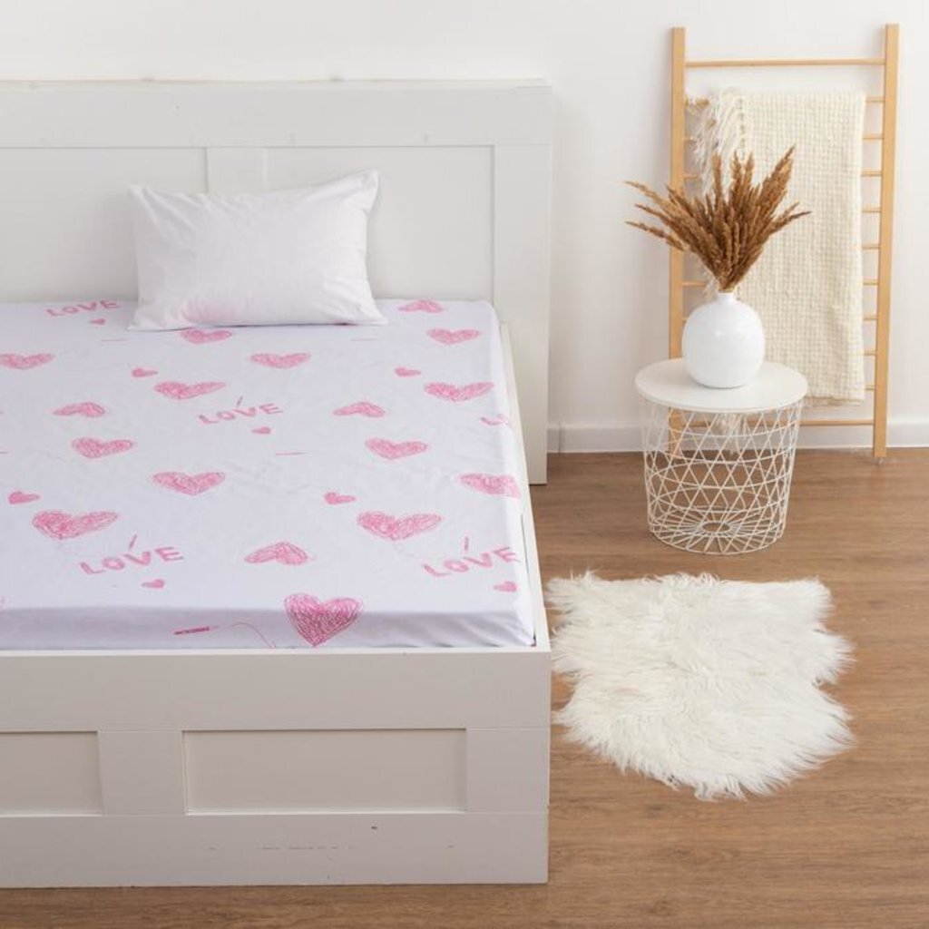 Простыня на резинке &amp;quot;Этель&amp;quot; Love 180х200х20 см, Белый, Поплин, 100% хлопок, 125г/м², 5437668