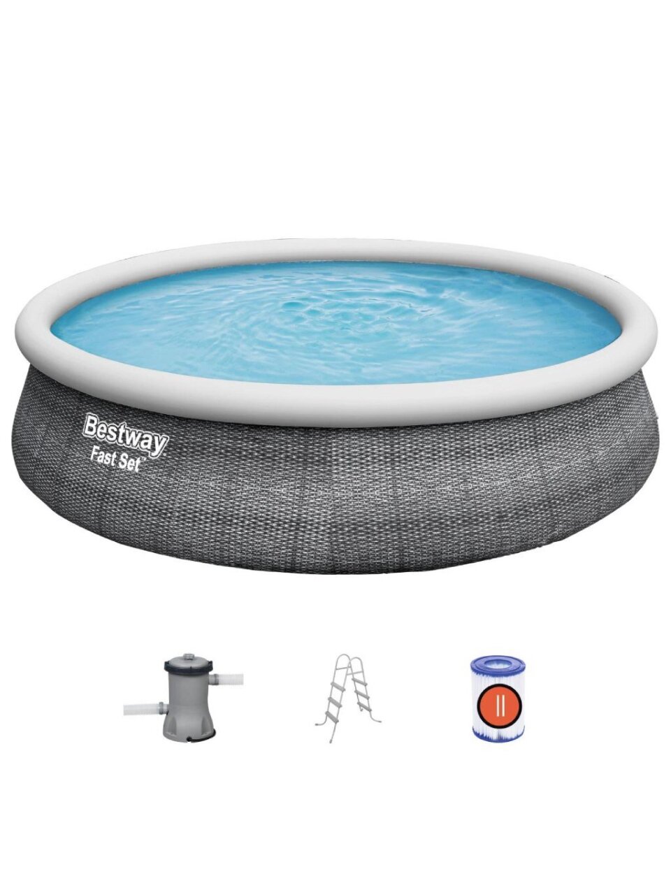 Бассейн надувной Bestway, 457х107 см, Fast Set, 57372, фильтр-насос, лестница, 12362 л