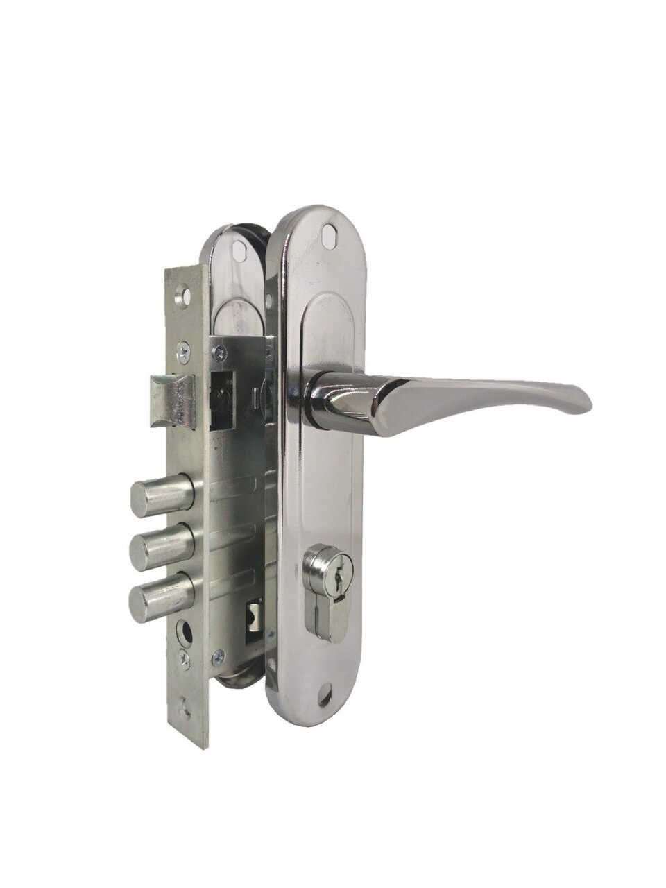 Замок врезной Абсолют, ЗВ4-60/07, БП-00013878, ручка в комплекте, цилиндровый, хром-лак