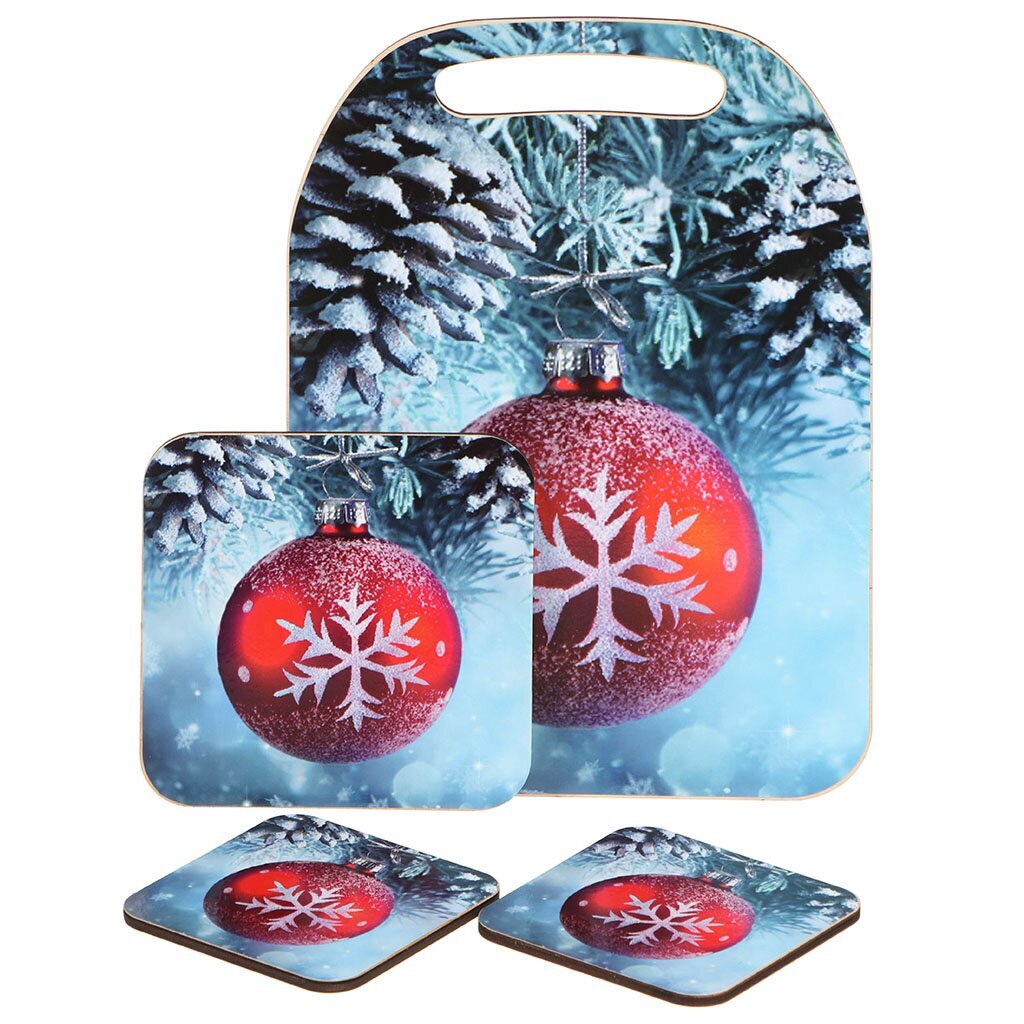 Набор подарочный дерево, доска разделочная 21х29х1.5 см, подставка 14х14 см, 2 подставки, подарочная упаковка, 70022